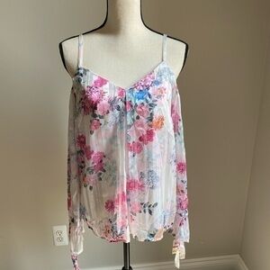INC Floral Cold Shoulder Pleated Blouse Size XS